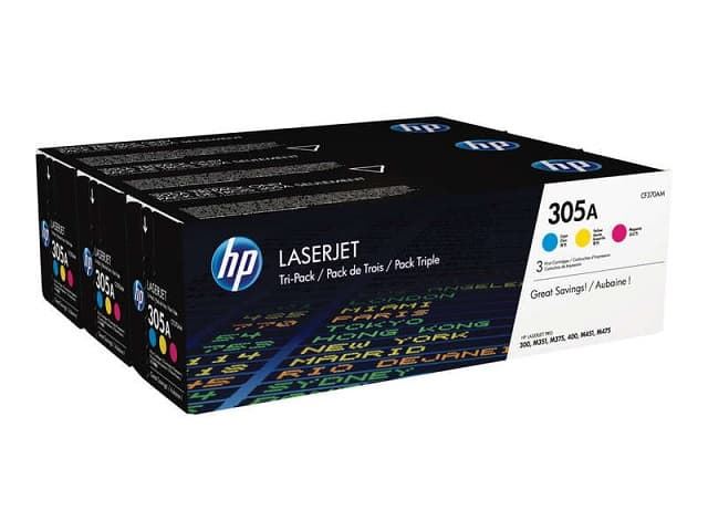 Tóner HP CE411/412/413A (305A) pack 3 colores 2.600 copias - Imagen 1